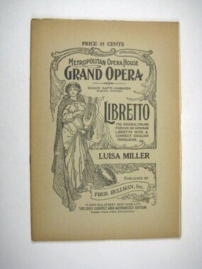 Libretto Metropolitan Grand Opera Louisa Miller Circa 1929 Verdi Cammarano